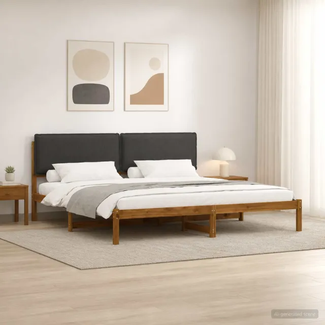 vidaXL Bedframe met gestoffeerd hoofdbord Naturel en donkergrijs Tan