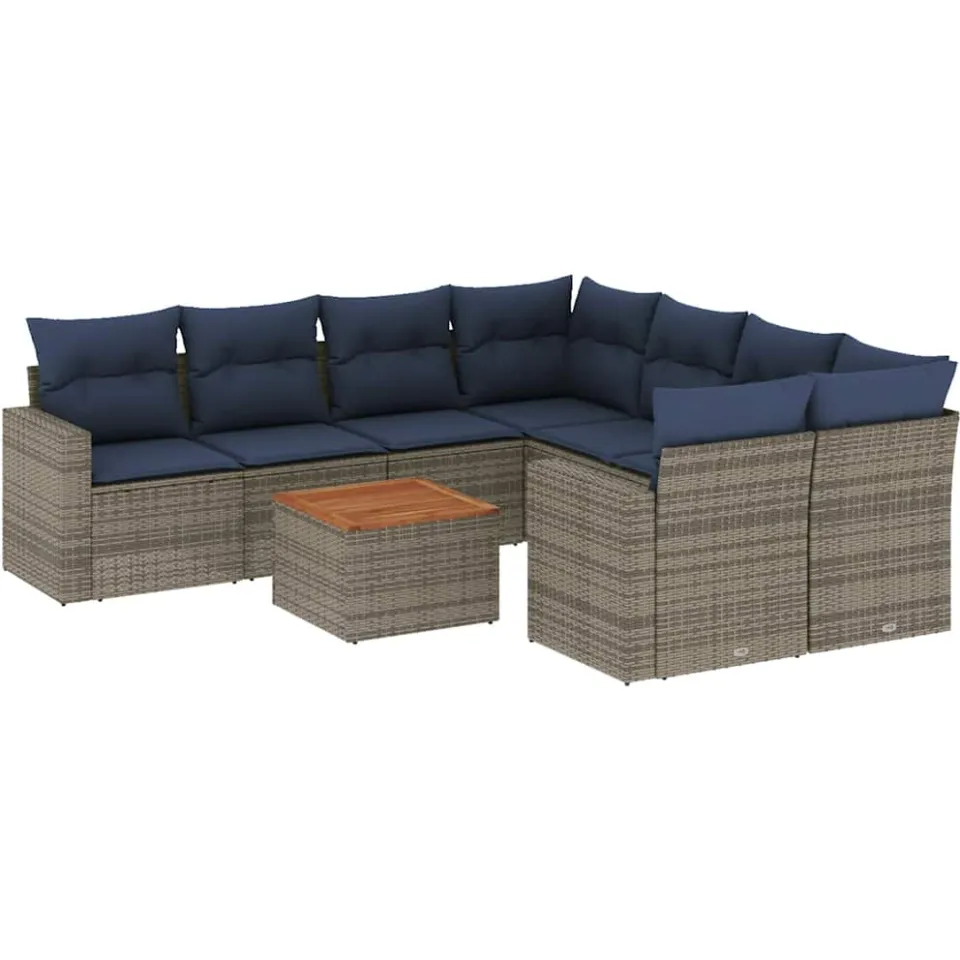 vidaXL 9-delige Loungeset met kussens poly rattan grijs, foto 3