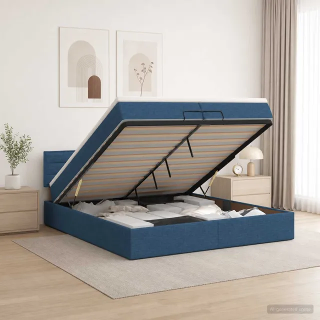 vidaXL Ottoman bed met matras met hoofdeinde Blauw 200 x 200 cm Stof