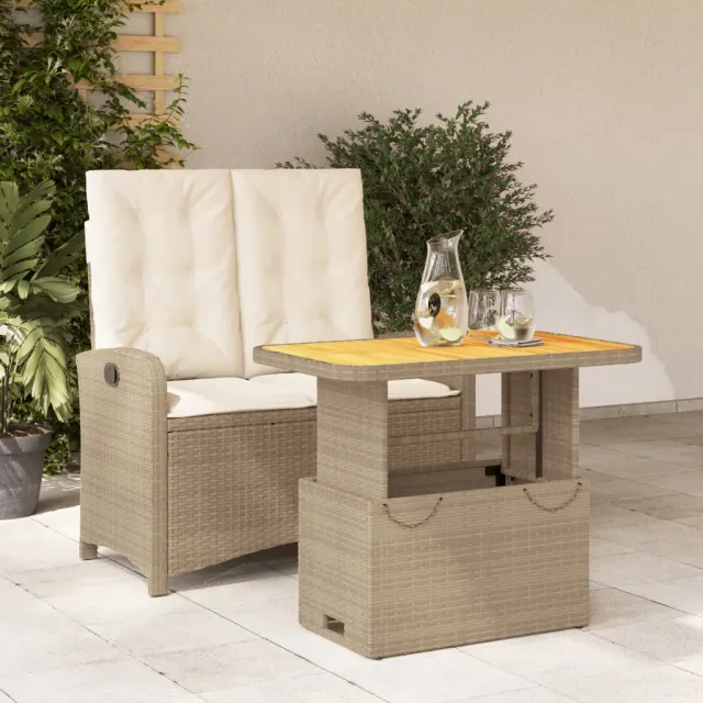 vidaXL 2-delige Tuinset met kussens poly rattan beige, foto 2