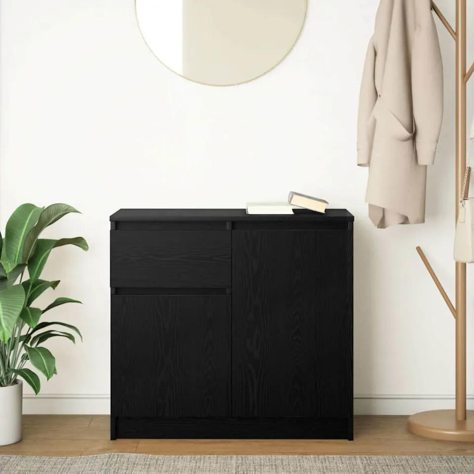 vidaXL Dressoir met lade 71x35x65 cm spaanplaat zwart eikenkleurig, foto 3
