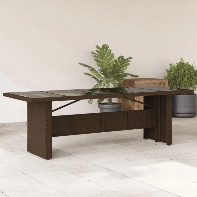 vidaXL Tuintafel met glazen blad 240x90x75 cm poly rattan bruin, foto 2