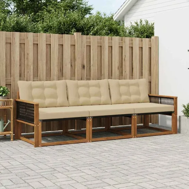 vidaXL Buiten bankenset 3 st 3-zits Natuurlijk en Beige