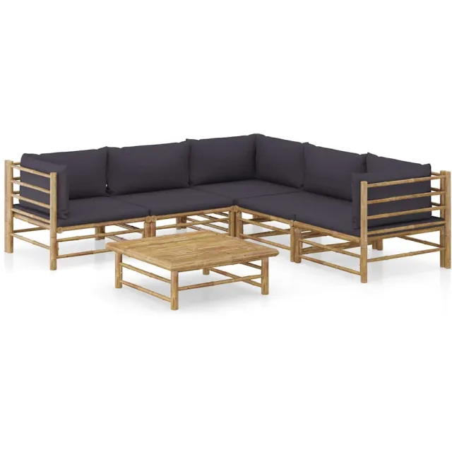 vidaXL 6-delige Loungeset met donkergrijze kussens bamboe Grijs