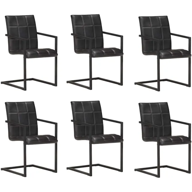 vidaXL Eetkamerstoelen 6 st echt leer zwart