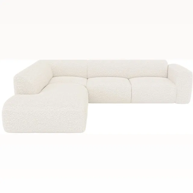 Vente-unique Grote hoekbank links met chaise longue-rugleuning in witte boucléstof - POGNI van Maison Céphy