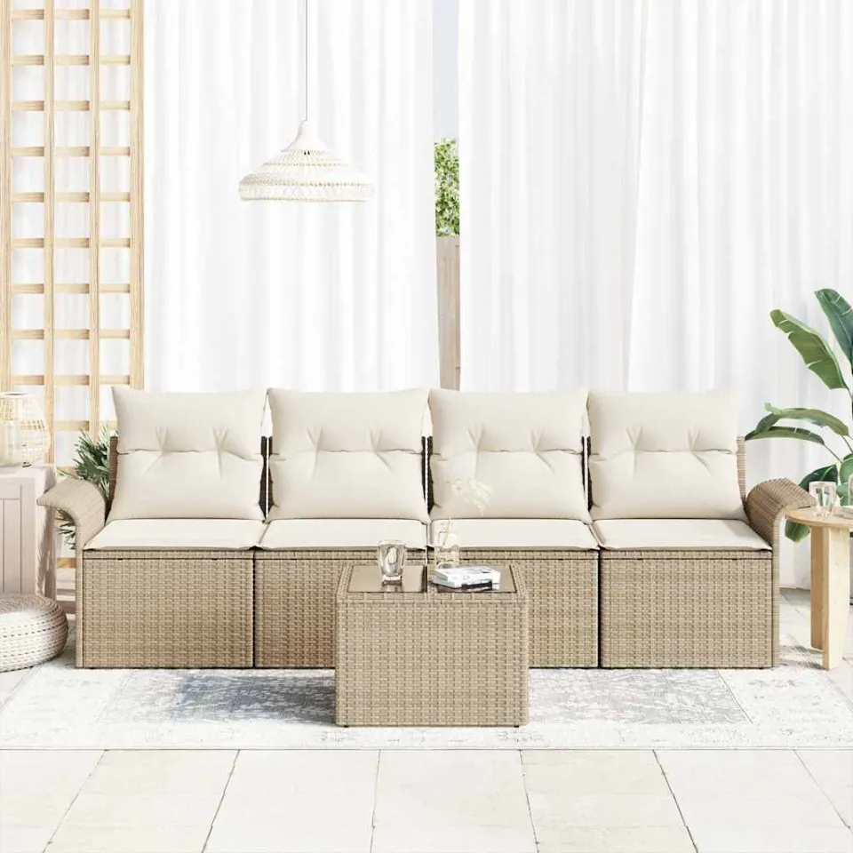 vidaXL Bankstel 5 st Beige poly rattan, foto 3