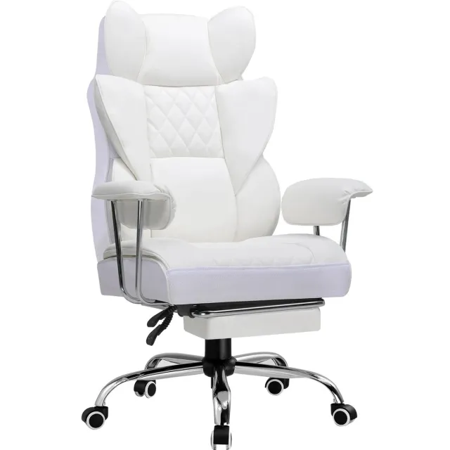 VILIMA Ergonomische bureaustoel - Gamestoel - Stoel - Comfortabel - Verbrede zitting - Incl. voetensteun - Wit - 75×72×115cm