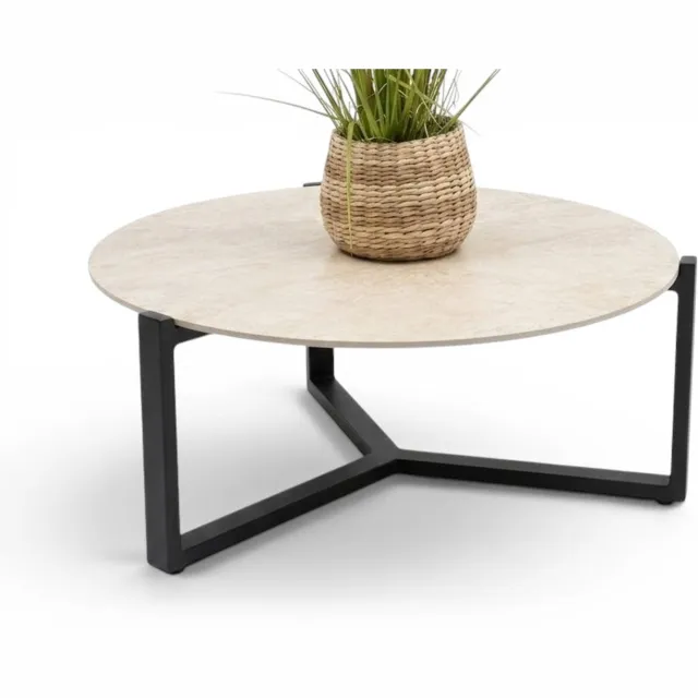 Apple Bee Monaco Lounge Koffietafel | Ø 75cm | Sintered Stone | Mat Zwart Aluminium
