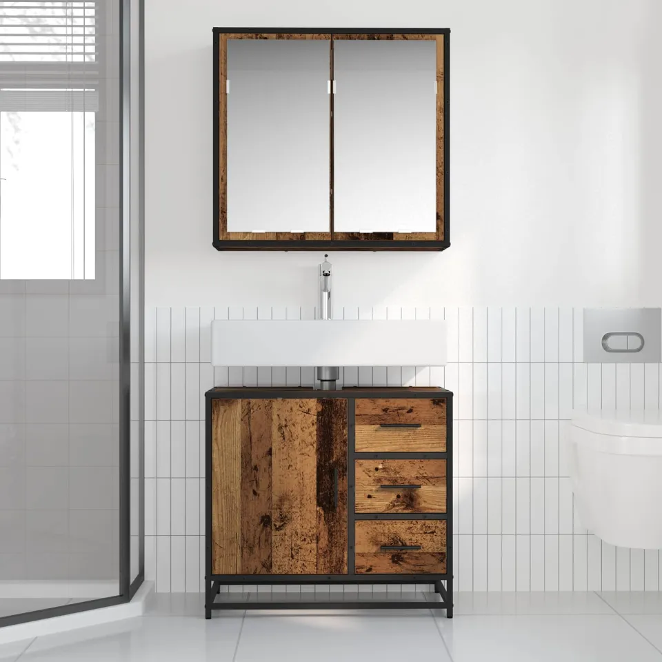 vidaXL Badkamermeubelset 2 st Oud Hout 65 x 33 x 60 cm Bewerkt hout bruin, foto 3