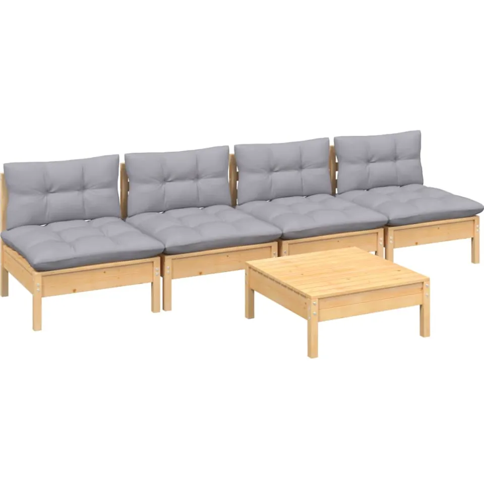 vidaXL 5-delige Loungeset met grijze kussens grenenhout grijs