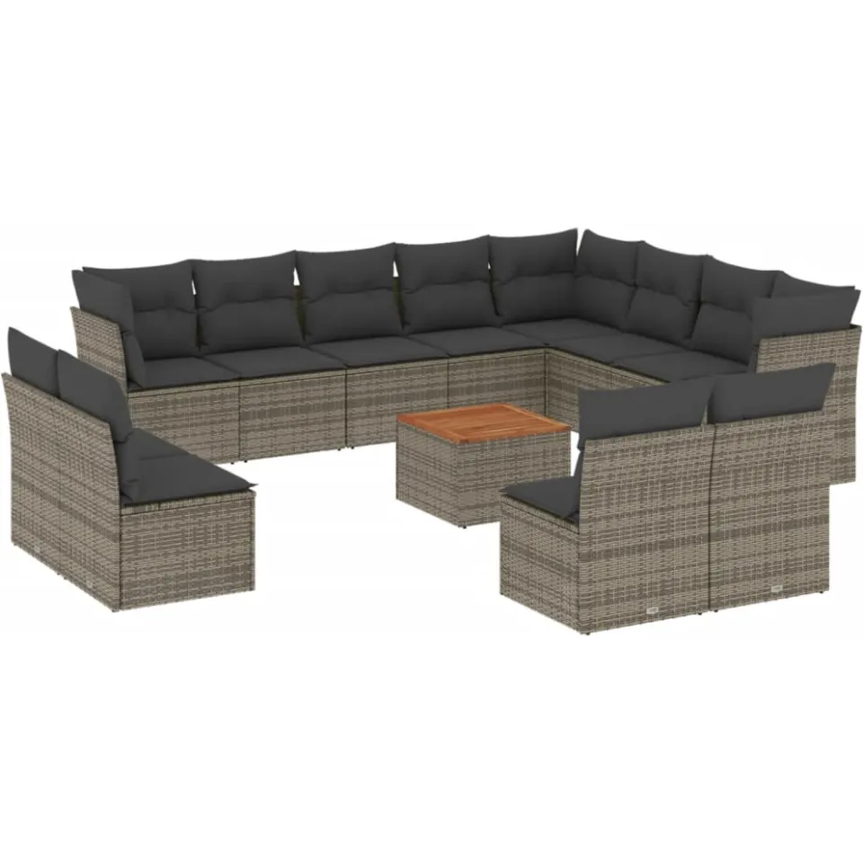 vidaXL 13-delige Loungeset met kussens poly rattan grijs, foto 3