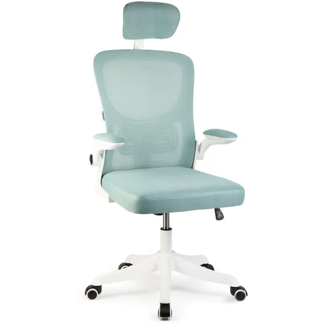 Bemada Bureaustoel Met Opklapbare Armleuningen – Ergonomische Draaistoel Met Gaslift En Vlindermechanisme – Mesh Rugleuning Met Gestoffeerde Zitting – Max. 150 Kg – Wit/Blauw [BMD1121] Meerkleurig