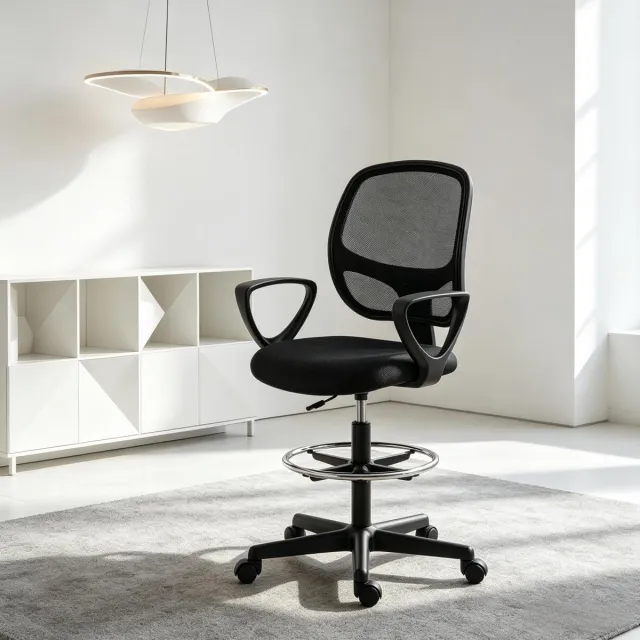 COVREO Bureaustoel 59x58x103-123 cm zwart mesh, armleuningen en voetsteunring