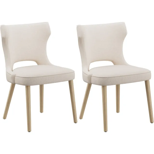 COLAMY Houten eetkamerstoelen - Set van 2 - Moderne gestoffeerde eetkamerstoelen - Wingback dik kussen - Stoffen keukenstoelen - Beige