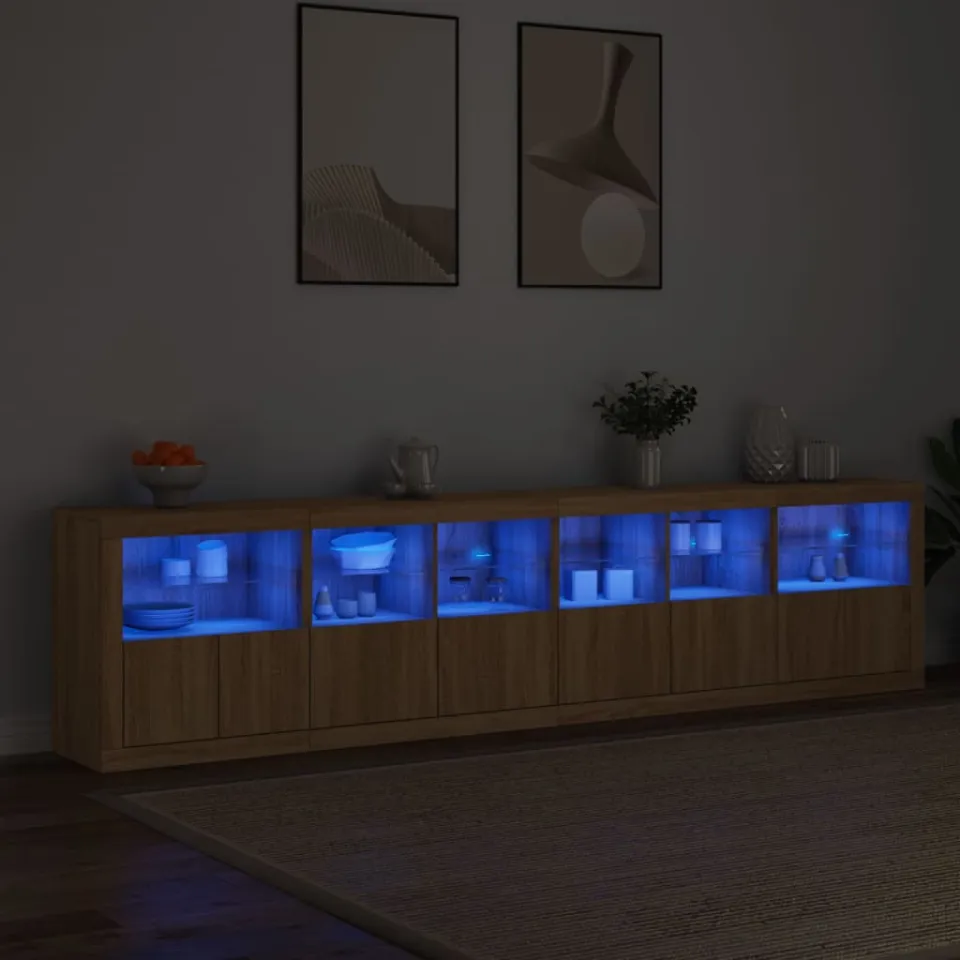 vidaXL Dressoir met LED-verlichting 283x37x67 cm sonoma eikenkleurig, foto 2