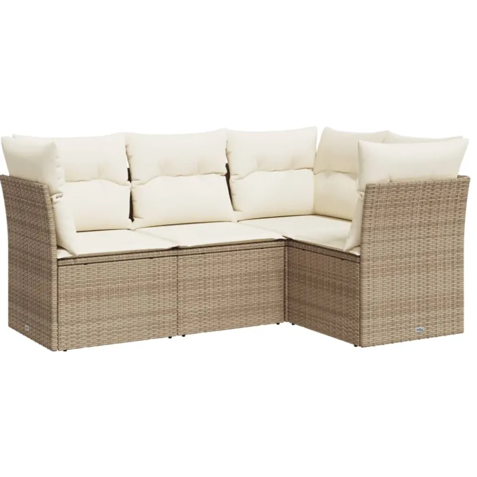 vidaXL 4-delige Loungeset met kussens poly rattan beige, foto 3
