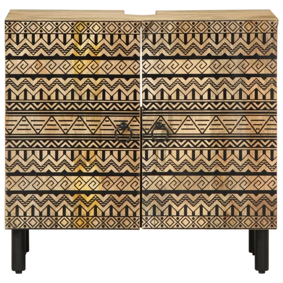vidaXL Wastafelkast 62x33x58 cm massief mangohout zwart, foto 3