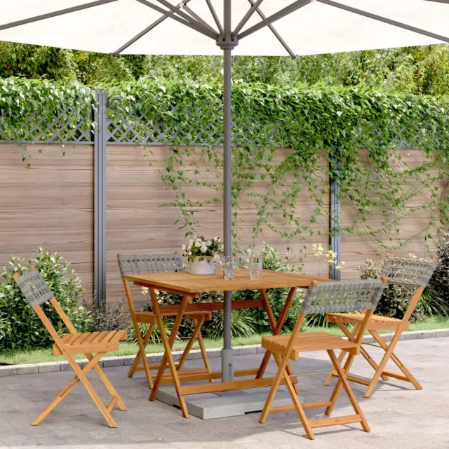 vidaXL 5-delige Tuinset poly rattan en massief hout grijs