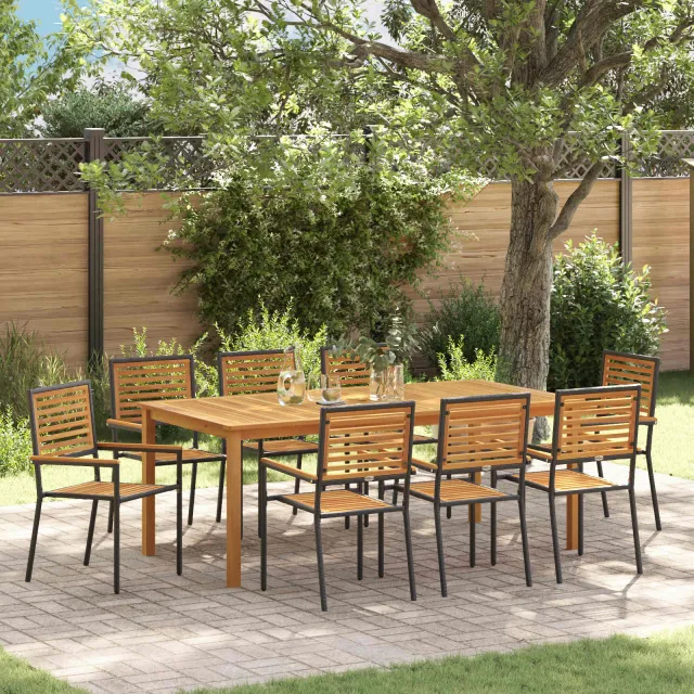 vidaXL Tuin eettafelset 9 st Zwart Massief Acaciahout, foto 2