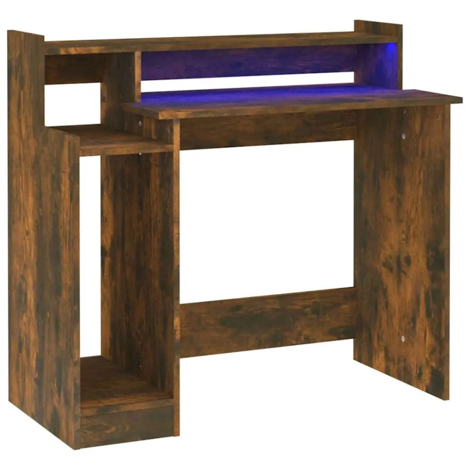 vidaXL Bureau met LED-verlichting 97x45x90 cm hout gerookt eikenkleur Bruin