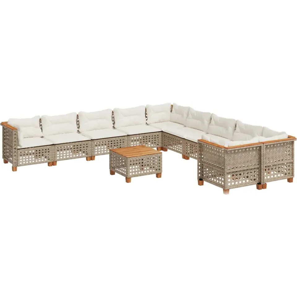 vidaXL 11-delige Tuinset met kussens poly rattan beige