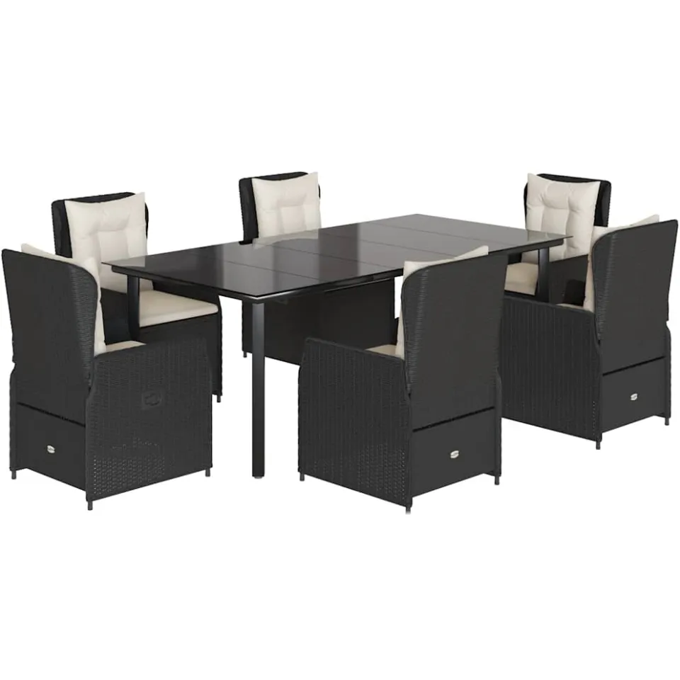 vidaXL 7-delige Tuinset met kussens poly rattan zwart, foto 3