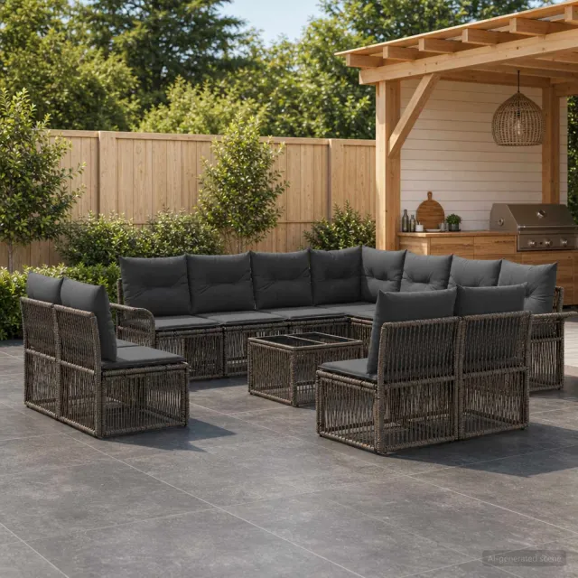 vidaXL Tuinbankenset 12 st 11-zits Grijs poly rattan