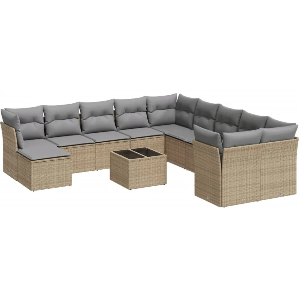 vidaXL 12-delige Loungeset met kussens poly rattan beige, foto 3