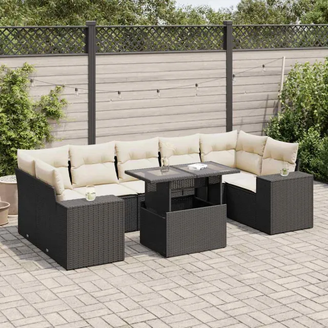 vidaXL 8-delige Loungeset met kussens poly rattan zwart, foto 2