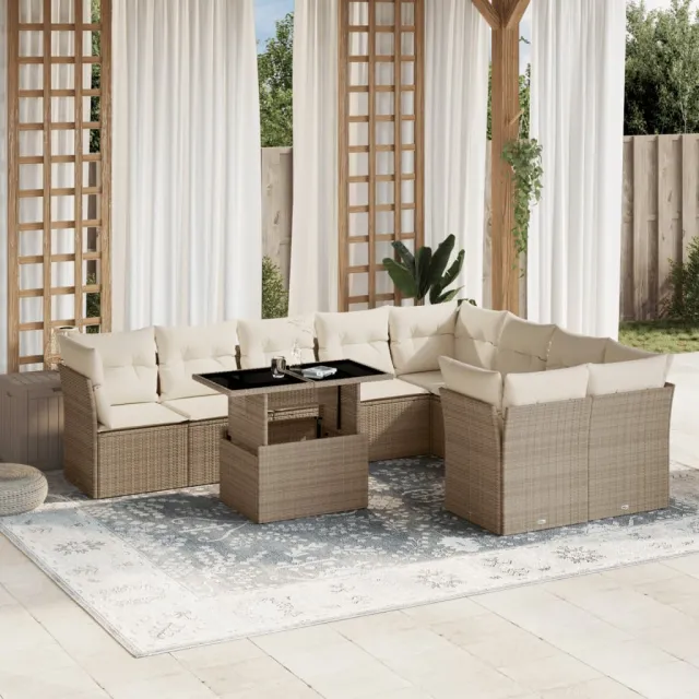 vidaXL 10-delige Loungeset met kussens poly rattan beige, foto 2