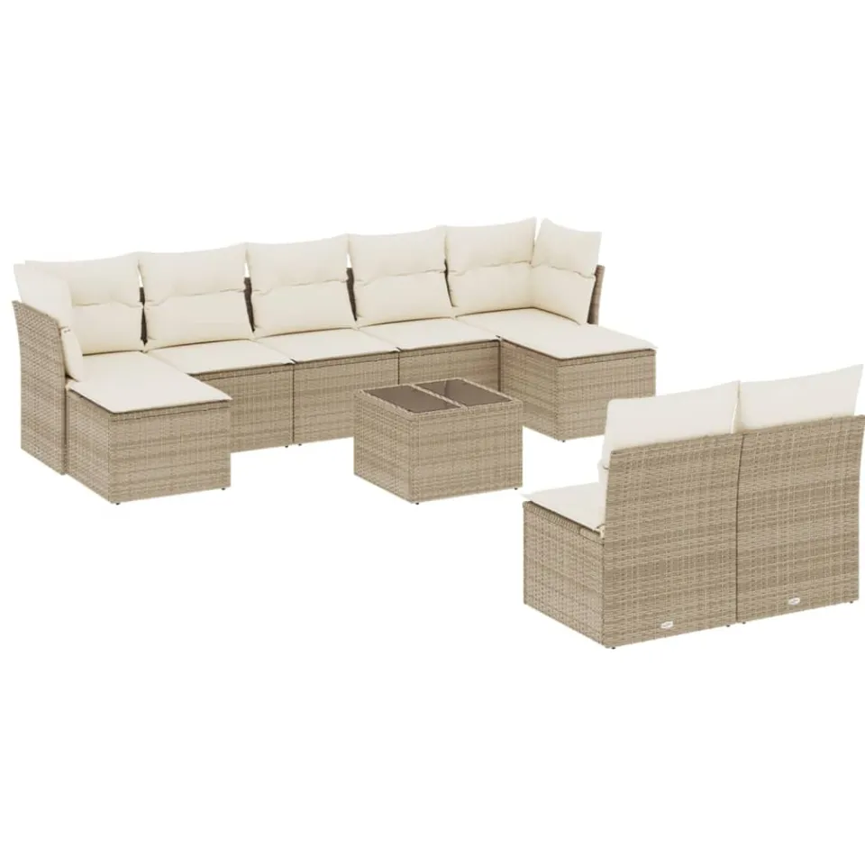 vidaXL 10-delige Loungeset met kussens poly rattan beige, foto 3