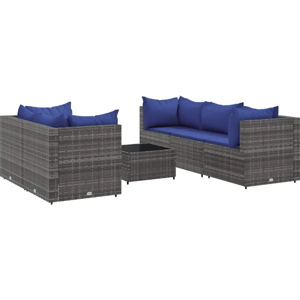 vidaXL 6-delige Loungeset met kussens poly rattan grijs
