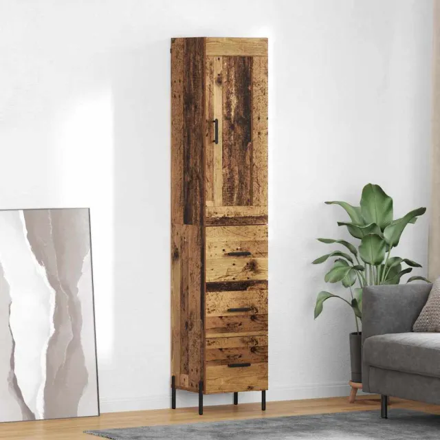 vidaXL Highboard Oud Hout 34,5 x 34 x 180 cm Bewerkt hout Bruin