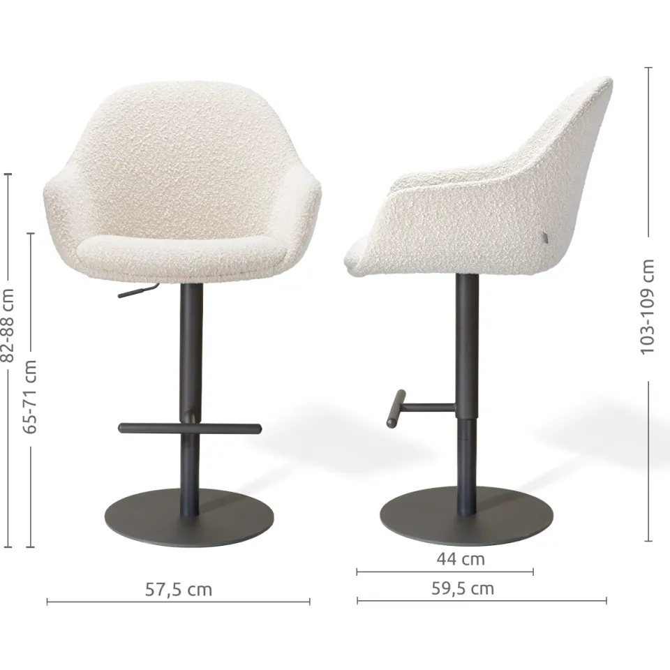 Nolon Niva-Mae draaibare tulp barkruk bouclé beige - verstelbaar - mat zwart onderstel, foto 2