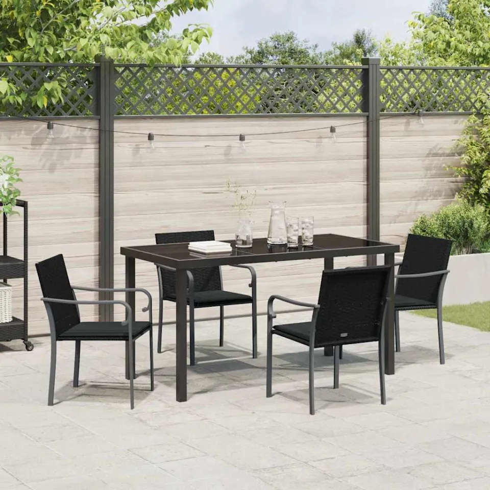 vidaXL Tuin eettafelset 5 st Zwart en Grijs PE Rattan, foto 3