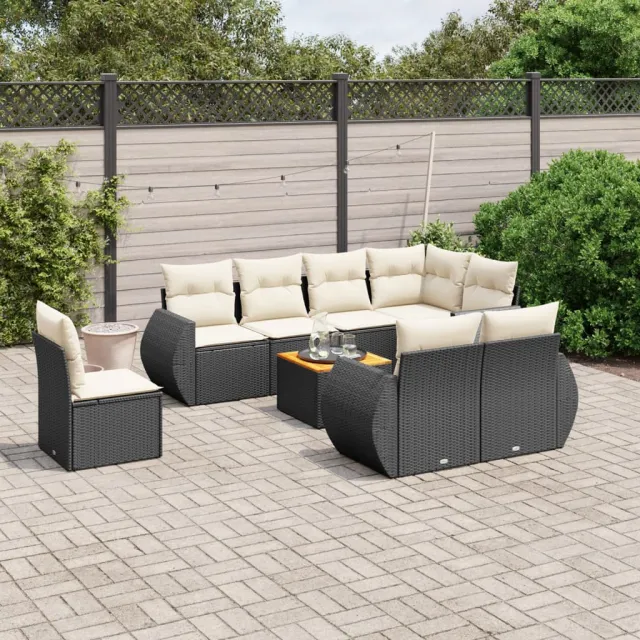 vidaXL 9-delige Loungeset met kussens poly rattan zwart, foto 2