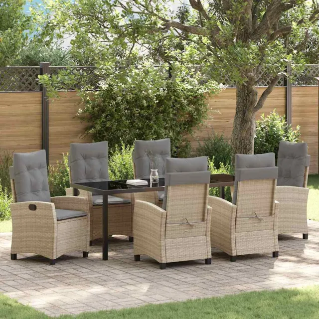 vidaXL Tuin eettafelset 7 st Beige poly rattan, foto 2