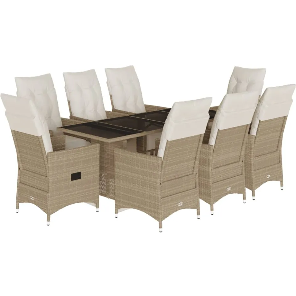 vidaXL 9-delige Bistroset met kussens poly rattan beige, foto 3