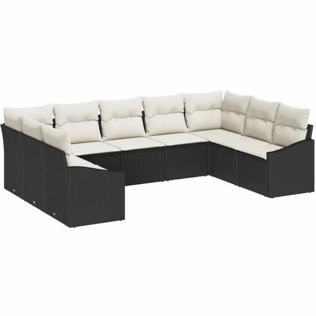 vidaXL Tuinbankenset 9 st Zwart en Crème poly rattan