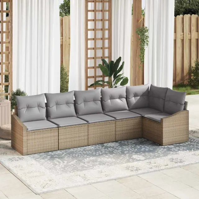 vidaXL Tuinbankenset 6 st Beige en Licht Grijs poly rattan, foto 2
