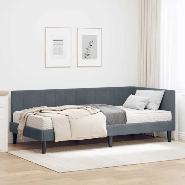 vidaXL Hoekbedframe met Matras 2 st Donkergrijs 90 x 190 cm Fluweel
