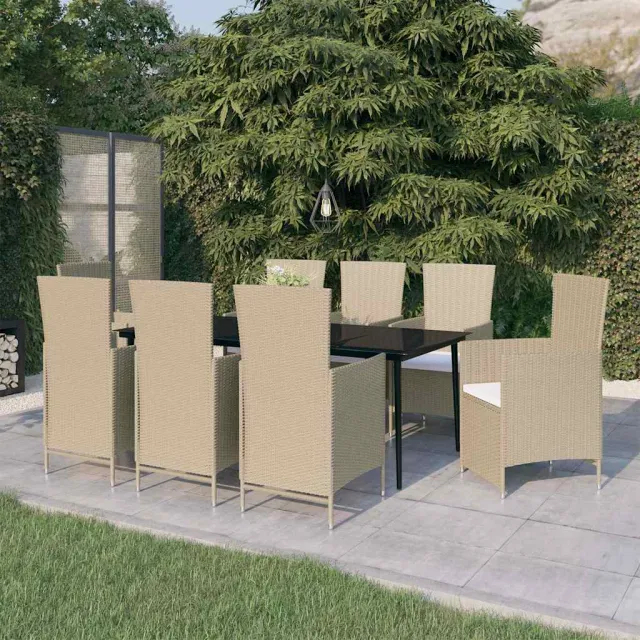 vidaXL 9-delige Tuinset met kussens beige, foto 2