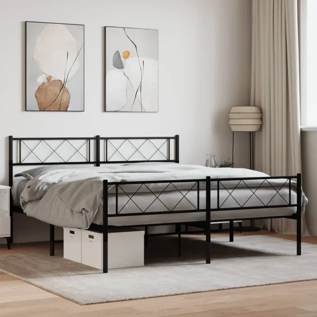 vidaXL Bedframe met hoofd- en voeteneinde metaal zwart 140x200 cm