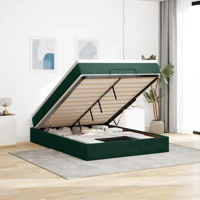 vidaXL Ottoman bed met matras 140x190cm fluweel donkergroen groen
