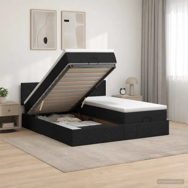 vidaXL Ottoman bed met matras met hoofdeinde 2 st Zwart Stof