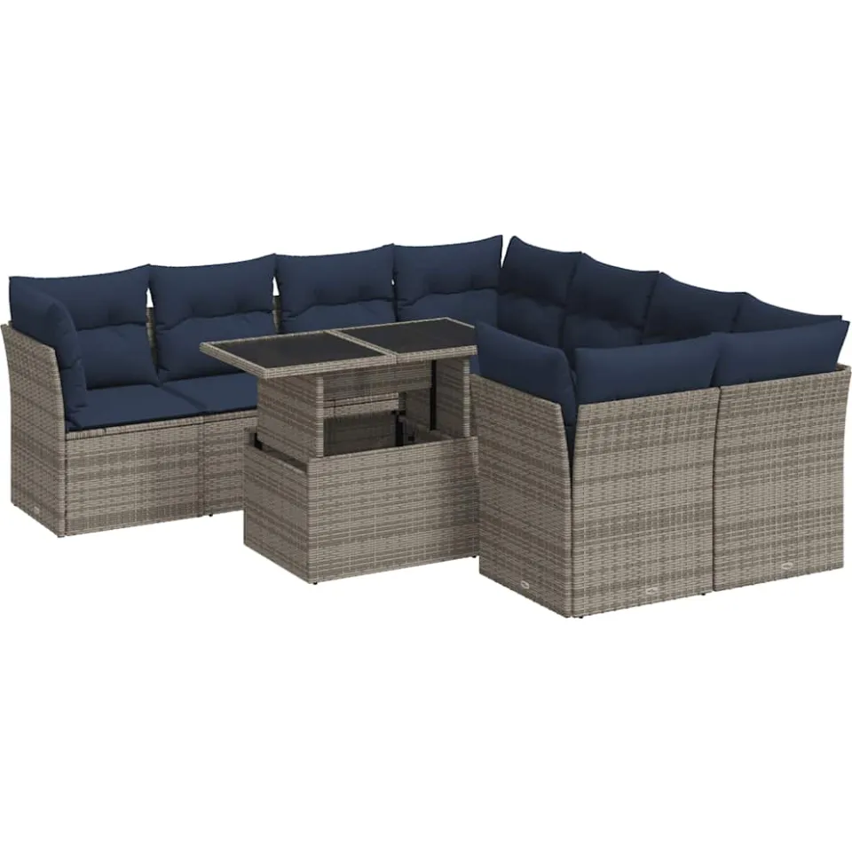 vidaXL 9-delige Loungeset met kussens poly rattan acacia grijs, foto 3