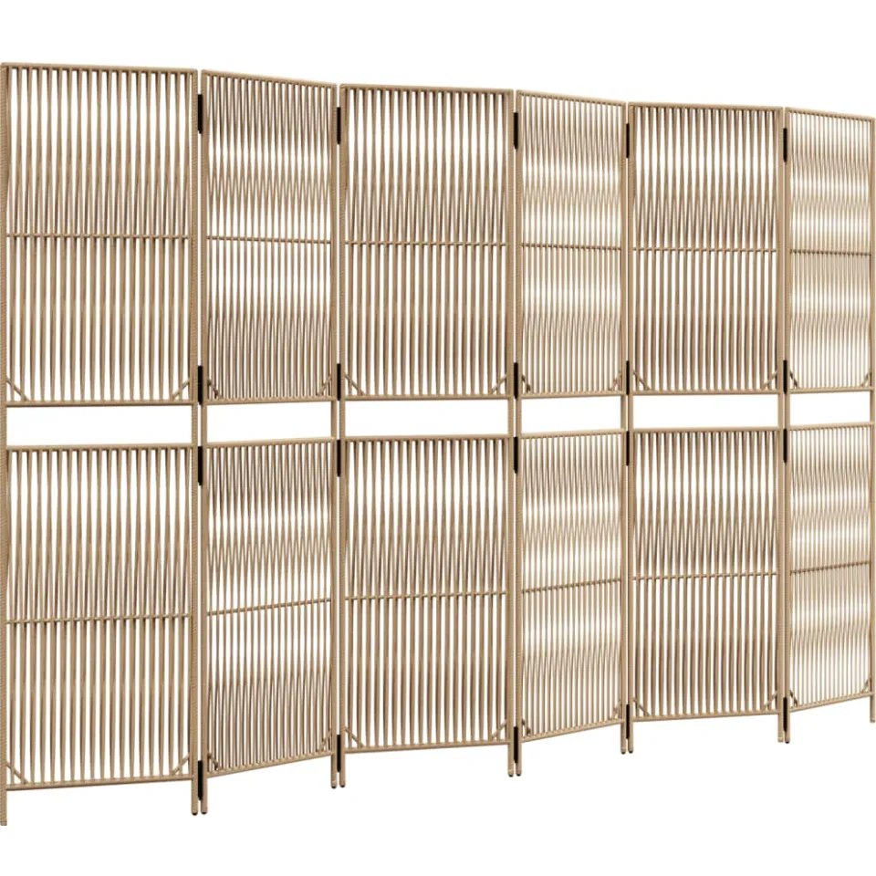 vidaXL Kamerscherm 6 panelen poly rattan beige