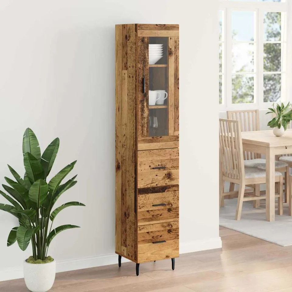 vidaXL Highboard Oud Hout 34,5 x 34 x 180 cm Bewerkt hout bruin, foto 4