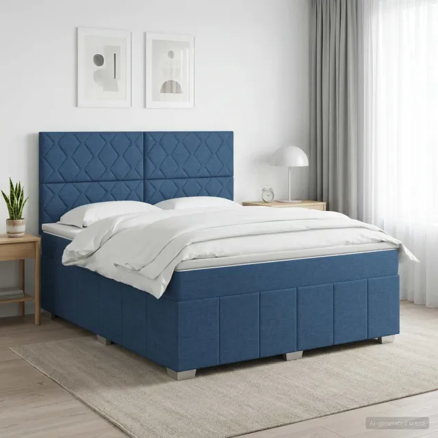 vidaXL Boxspringbed met matras met hoofdeinde Blauw 140 x 200 cm Stof